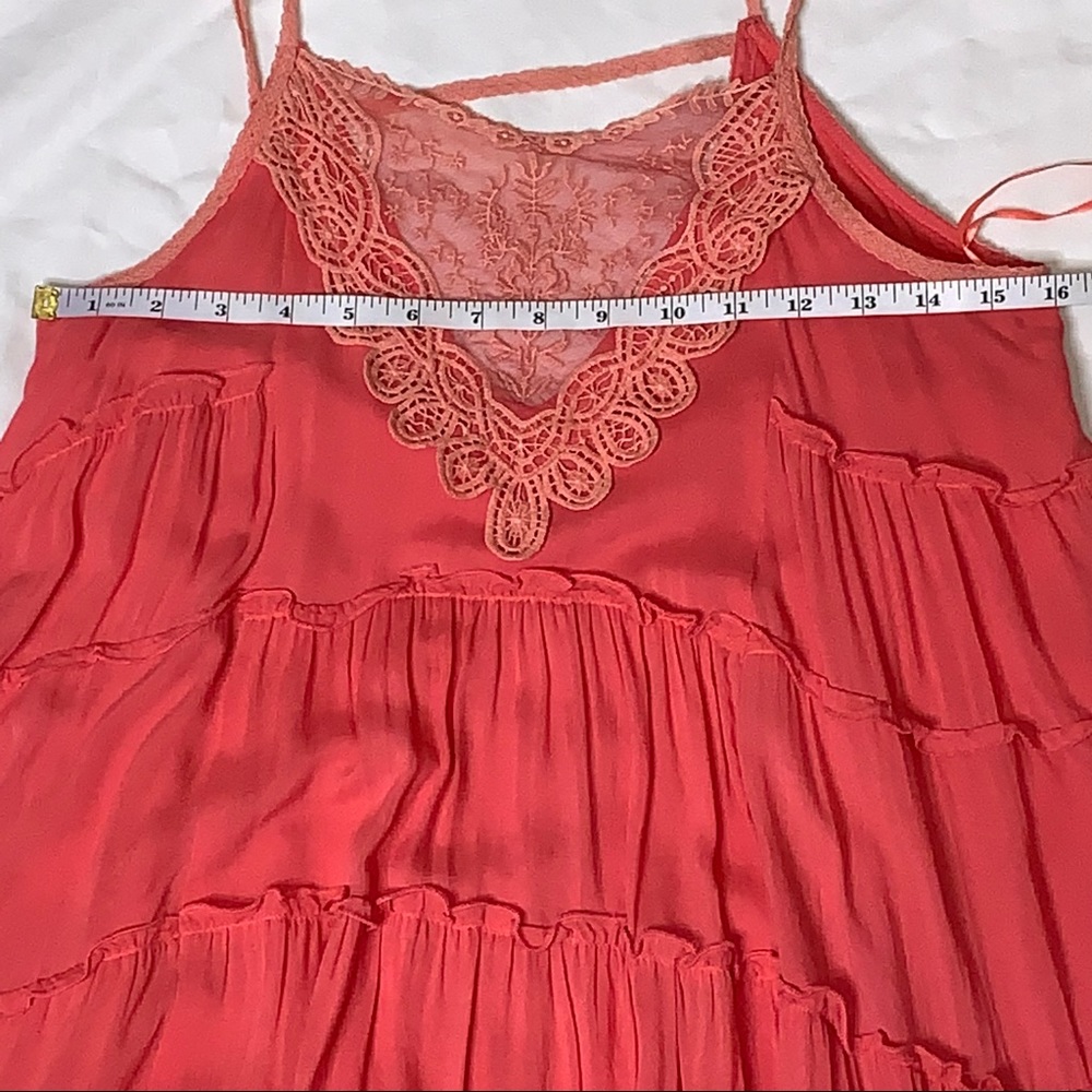 Maddy K Embroidered Lace Mesh Tiered Ruffle Mini Tunic Dress Coral Boho Beach - Picture 11 of 16